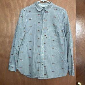 Fox Print Striped Button Down